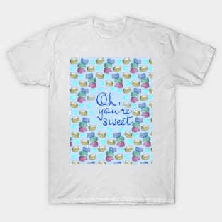 Oh Youre Sweet Macaron Dreams Watercolour Blue T-Shirt